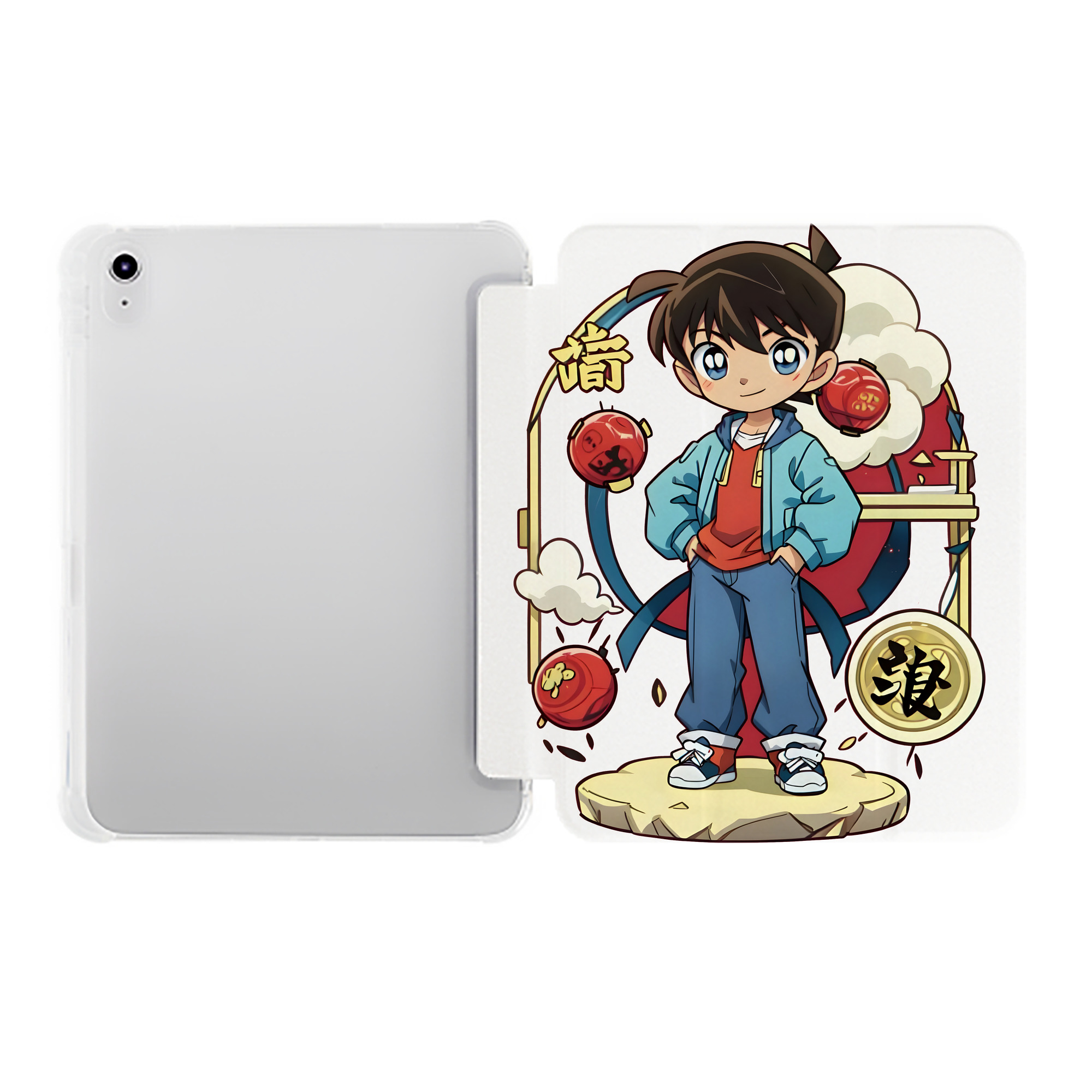 （画像用） 名探偵コナン 江戸川 コナン Detective Conan Conan Edogawa IPad ケース ペン収納付き 三つ折りスタンド PUレザー×シリコン 対応機種9.5/10.5/10.9インチ